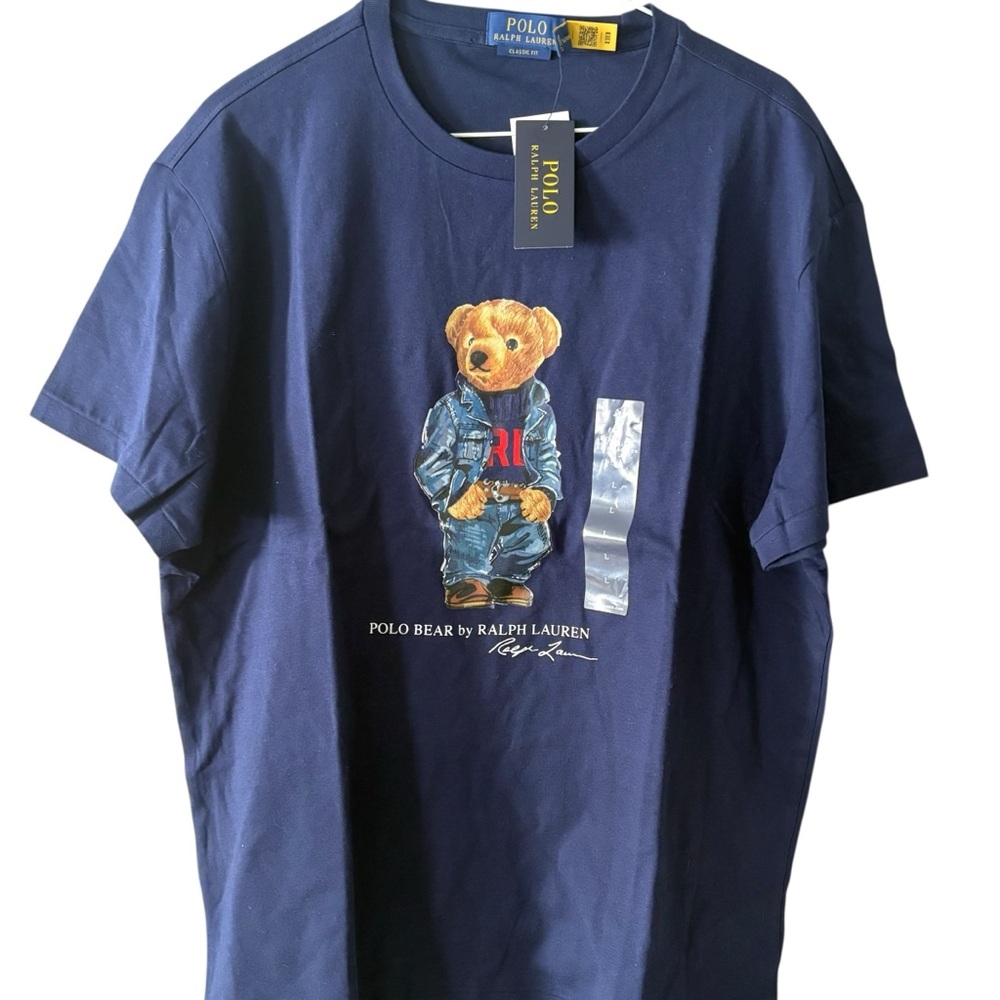 Polo Ralph Lauren Men’s T Shirt Navy Blue POLO Bear RL Sweater Classic Fit Sz L